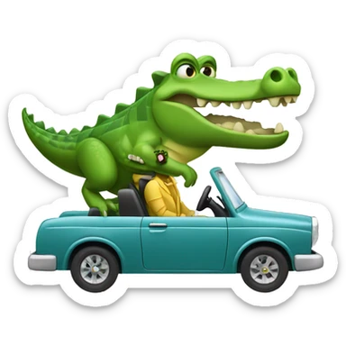crocodile driving a car and having fun sticker