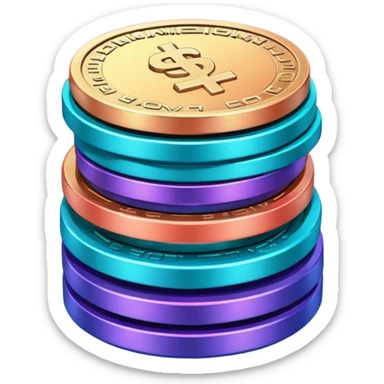 Stack of coins in gradient of turquoise, blue, pink, purple, and coral color sticker