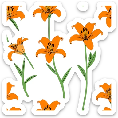 bright orange lily flower cartoonish sticker sticker
