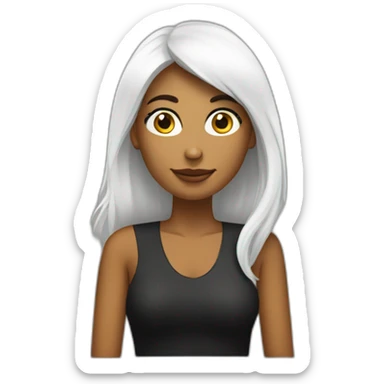 mujer piel blanca pelo negro largo en laptop sticker