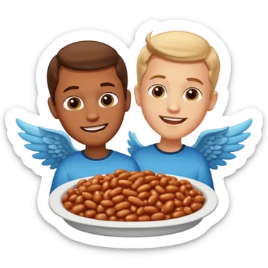 Create baked beans with wings on them with teenager boys people’s faces on them  sticker