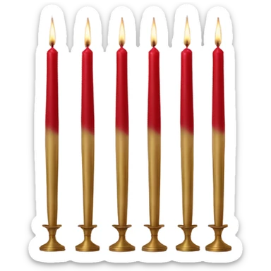 Neutral candles in brass tapers with red velvet ribbon around them and the tapers should vary in sizes sticker