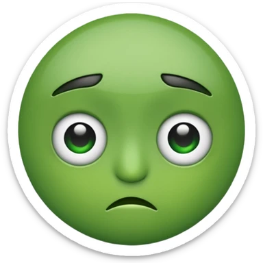 Can you make a green emoji. the eyes looking to the left and has a frown sticker