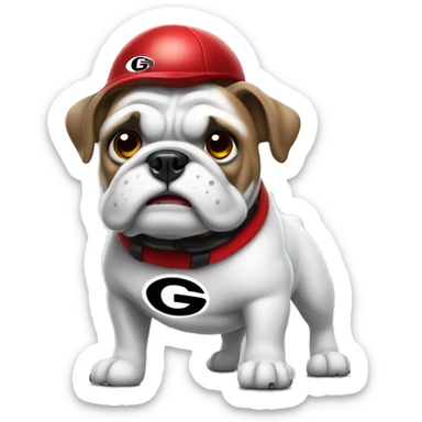 white UGA Georgia bulldog with a football and a red collar  sticker