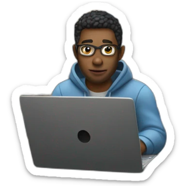 dev working on laptop with city scape in background sticker