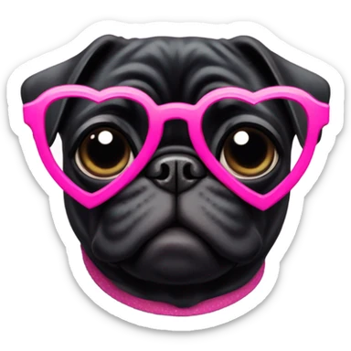 Black pug wearing heart shaped pink glasses  sticker