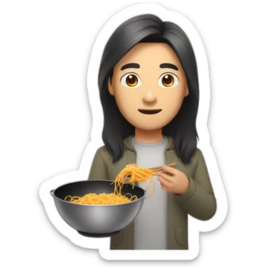 asian guy with long hair holding a wok sticker