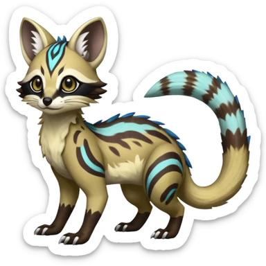 Rare realistic exotic cute epic pretty beautiful handsome gorgeous aesthetic colorful vibrant Vernid-Protogen-Primagen-Wickerbeast-Genet-Trico-species-Fakemon-hybrid-creature by LiLaiRa, beautiful intricate markings, full body sticker