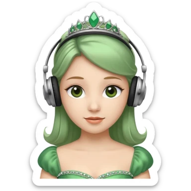 princess with headphones tiara and green dress sticker