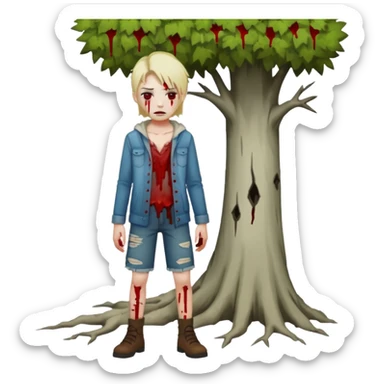 Dead body near tree blogs full body  sticker
