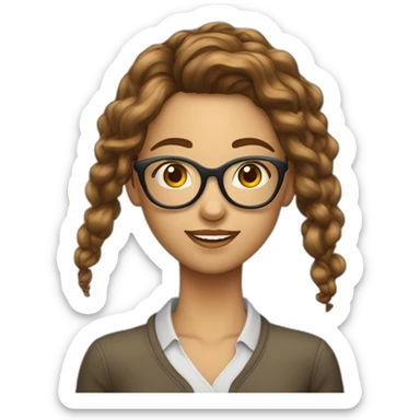 Fille cheveux très long Odule châtain avec des grosse lunette sticker