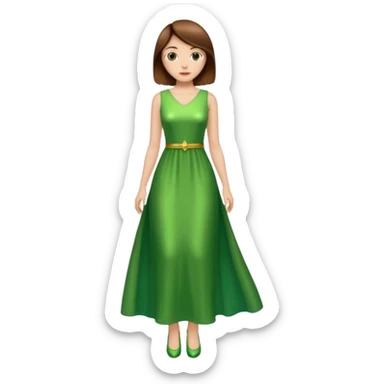 woman lshort brown hair green shiney long dress full body sticker