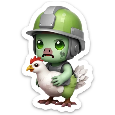 baby square Minecraft zombie on a tiny white chicken sticker
