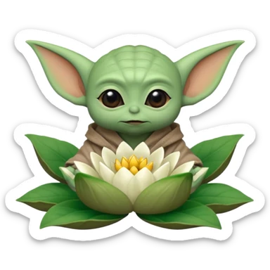 Baby Yoda sentado dentro de una flor de loto sticker