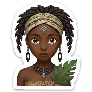 ancient black girl, tattered leaf cloth sticker