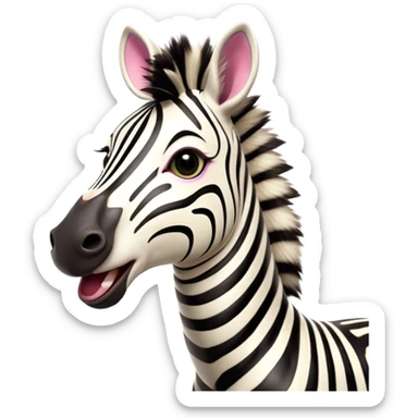 Cinematic Comical Zebra Portrait Emoji, Head tilted dramatically with an exaggeratedly amused expression, featuring a striking, glossy striped Fur with bold contrasts and wide, expressive eyes filled with playful disbelief, Simplified yet hilariously expressive features, highly detailed, glowing with a slightly sassy glow, high shine, dramatic yet playful, stylized with an air of cheeky savannah mischief, bright and endearing, soft glowing outline, capturing the essence of a spirited and over-the-top zebra, so meme-worthy it feels like it could prance its way into internet fame instantly! sticker