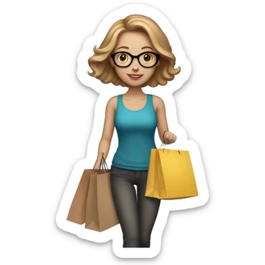 white girl with light brown hair and glasses. she has shopping bags in her hand. sticker