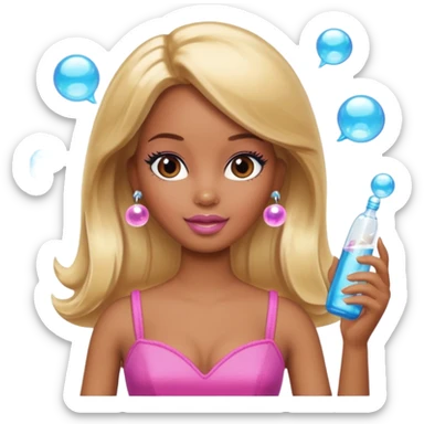 Brown skin blonde hair barbie with bubbles sticker