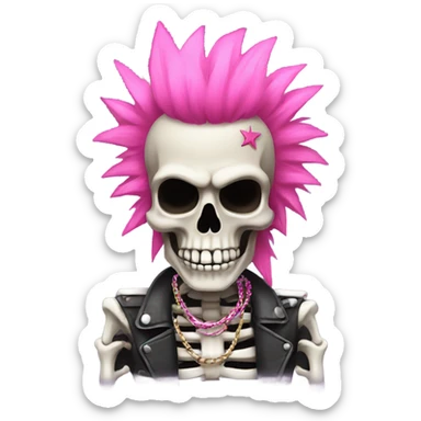 a skeleton with a pink mohawk and rock star punk chain sticker