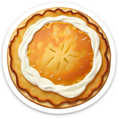 golden-brown potato pancake with crispy edges, rustic round shape, visible potato shreds, topped with sour cream, minimal and expressive sticker