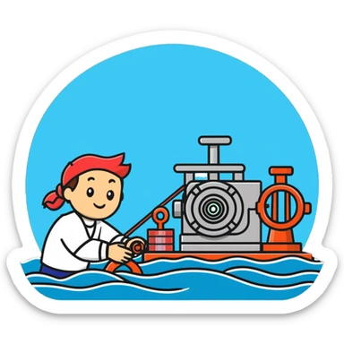 Marine geology process with sailor at winch and scientist analyzing ocean floor samples sticker