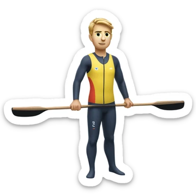 Rower in all in one holding a rowing blade sticker