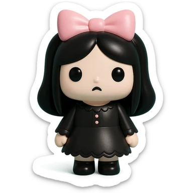 gothic girl with pink bow, gothic style, vinyl figure, lace and dark accents sticker