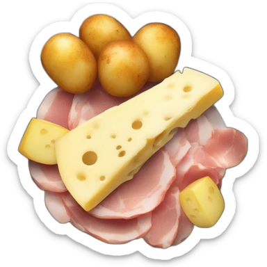 Melting raclette cheese in a plate with ham and potatoes  sticker