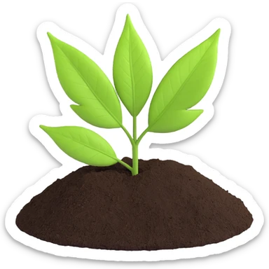 A fresh green leaf placed on soil or grass, clearly above the ground. sticker