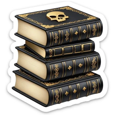 5 black gothic books on top sticker