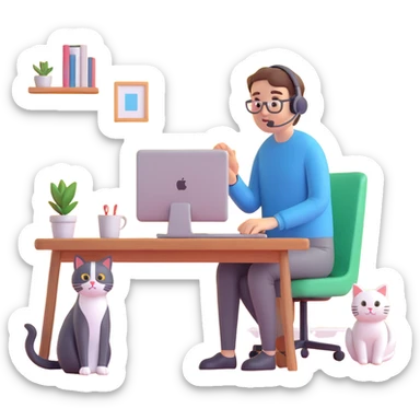 person on a video call working from home with a cat nearby sticker