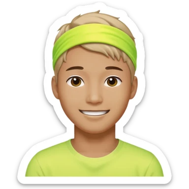 Korean 27-year-old male health coach / Wearing fluorescent colors / White face / Hairband / Smiling expression / Short hair / sticker