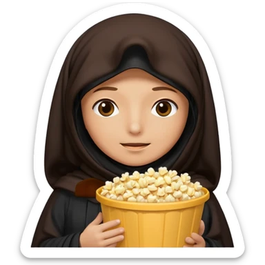 a burka cover eyes holding a bucket of popcorn sticker