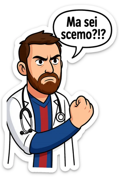 Dottore con la stessa faccia anche con la mano e camicie, dice "Ma sei scemo?!?" sticker
