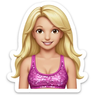 Britney Spears with long blonde hair, pink sequin crop top sticker