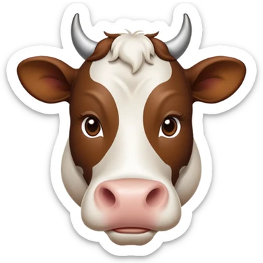cinematic-noble-brown-and-white-cow-portrait-emoji,-poised-and-regal,-with-a-large,-sturdy-build-and-a-beautifully-patterned-hide-of-rich-brown-accented-by-crisp-white-patches,-deep-set-soulful-brown-eyes,-simplified-yet-sharp-and-sophisticated sticker