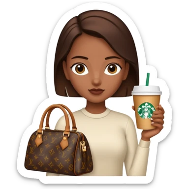 A girl with brown skin and a slick back hair and a luois vittion purse and Starbucks in hand sticker