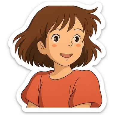 a wonderful girl with brown hair, ghibli style sticker