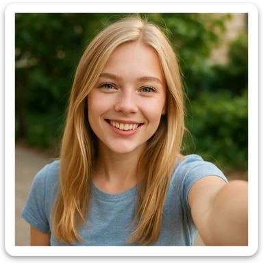 blonde girl taking a selfie sticker