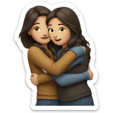 Girl hugs girl both brunette sticker