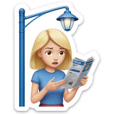 girl upset reading flyer on light pole sticker