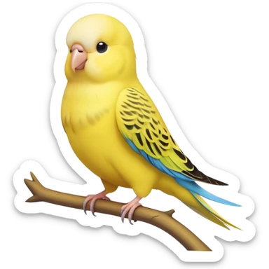 adorable-[budgie]-realistic-full-body-perched-emoji,-wings-tucked-neatly,-head-tilted-dramatically,-sleek-[yellow]-feathers,-simplified-yet-realistic-focused-features,-highly-detailed,-glowing-with-an-almost-sarcastic-glow sticker