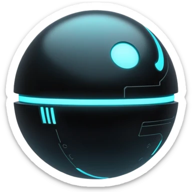 Black modern futuristic cyberpunk planet with cyan glowing accents sticker