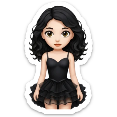 Beyaz tenli siyah tül çok açık elbise giyen siyah dalgalı saçı olan çekik gözlü  sticker