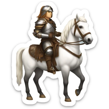 a white avar nomadic soldier on a horse from the side with leather armor on sticker