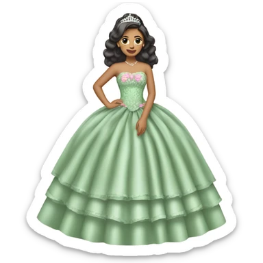 Morenita quinceañera with sage green and pink dress sticker