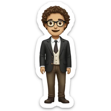 Create a sticker with a couple formed by a tall and thin boy, with brown hair and eyes, round and well-dressed glasses and a shorter girl, with long and curly hair, more curvy, well dressed sticker