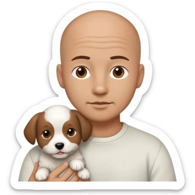 Bald guy, brunette and white puppy sticker