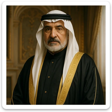 classic rich Arab man, wearing a keffiyeh and agal, gold accents, dignified expression sticker