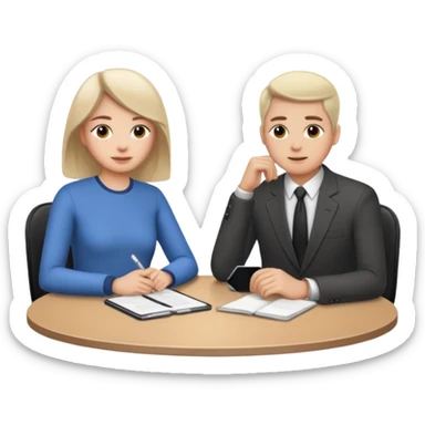 person sitting across a table from another, user interview sticker